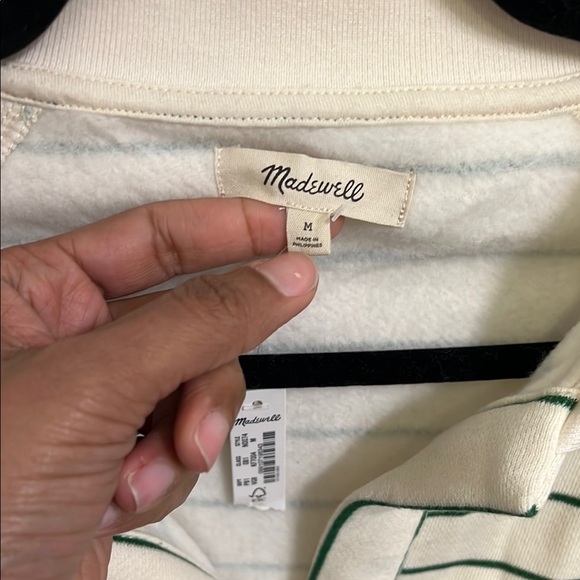 NWT Madewell Striped Cream and Green Long Sleeve Shirt M - Picture 2 of 4